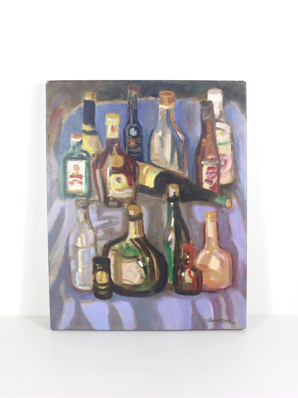 Vintage Oil Painting “Bottles After the Party Signed by Artist Paul Schleusner